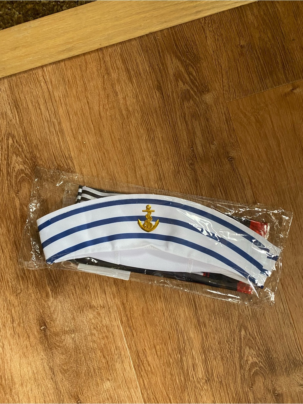 Striped Sailor Cap with Gold Anchor Accent - White & Navy